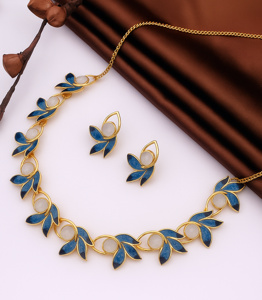 Liora Blue Enamel Gold Choker Set