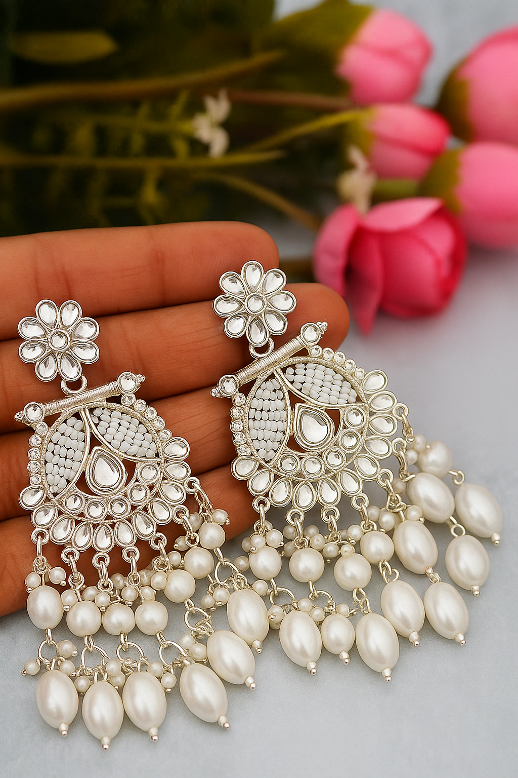 Silver Pearl Jhoomar Earrings