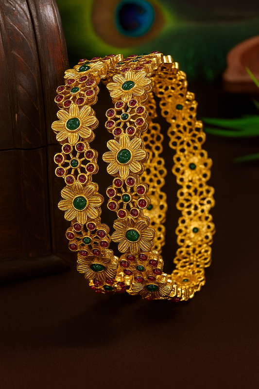 Royal Bloom Matte Gold Bangle Set