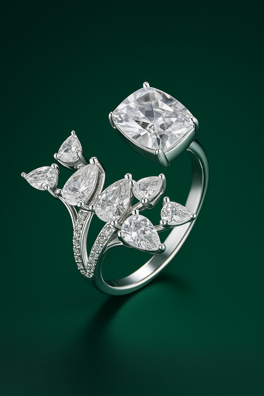 Elegant Crystal Leaf Diamond Ring