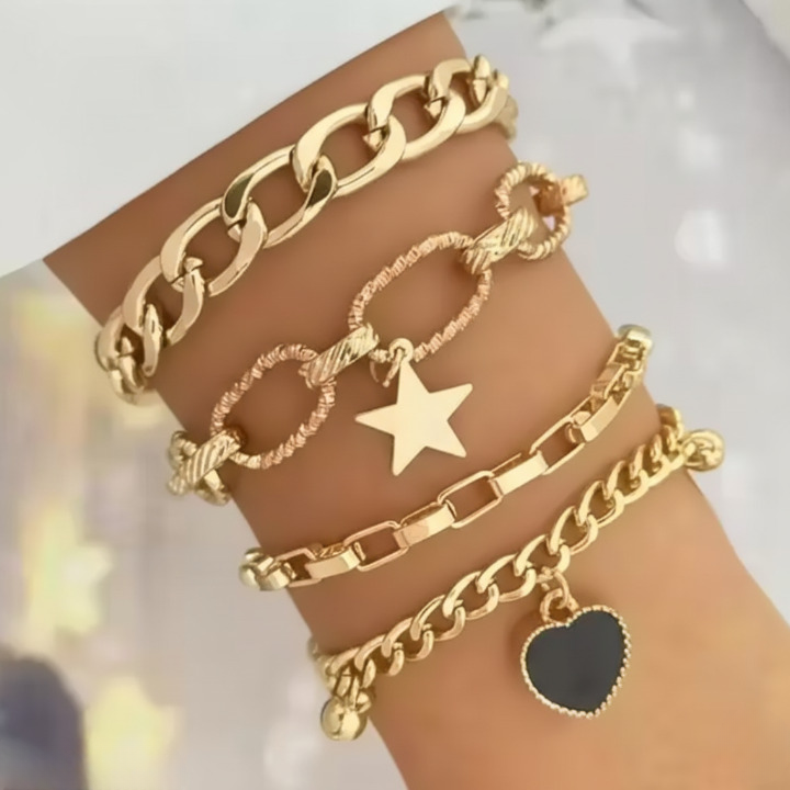 4-Piece Luxe Layered Gold Chain Bracelet Set