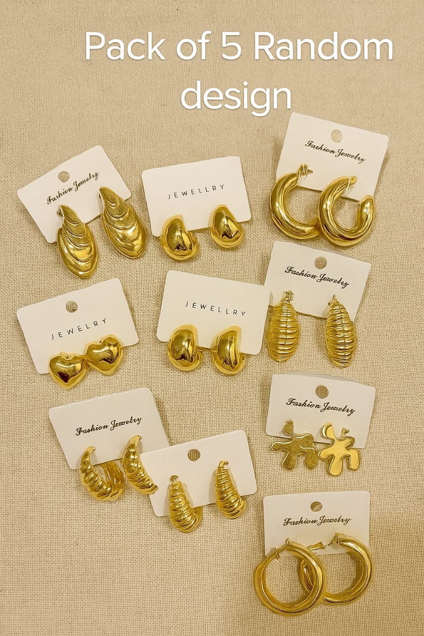 Chic Random Gold Earrings – Pack of 5 Styles