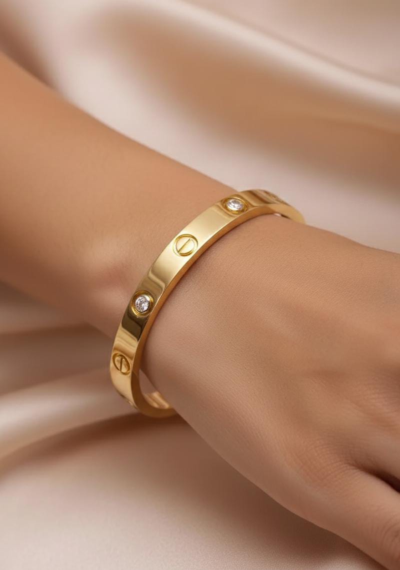 Golden Studded Love Bangle Bracelet