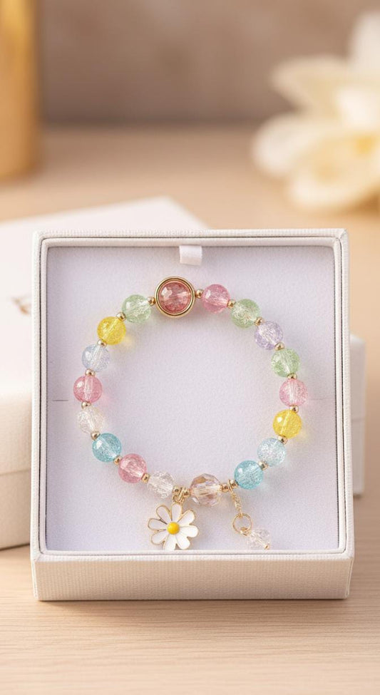Pastel Crystal Beaded Daisy Charm Bracelet