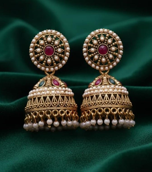 Antique Gold Tone Rajwadi Studded Jhumka