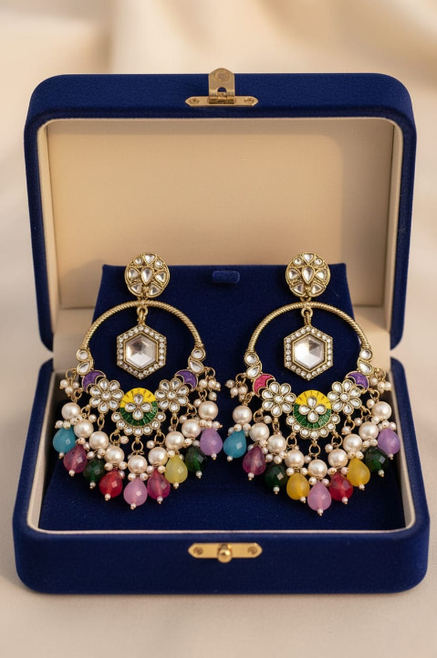Rainbow Fiesta Kundan Jhumka Hoops