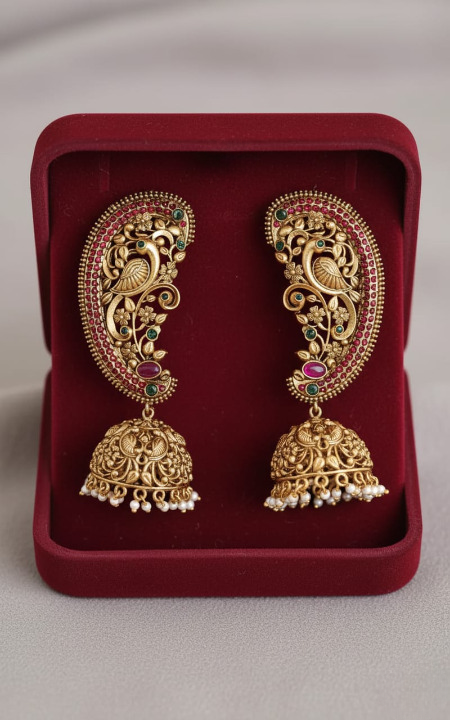 Peacock Design Matte Gold Earcuff