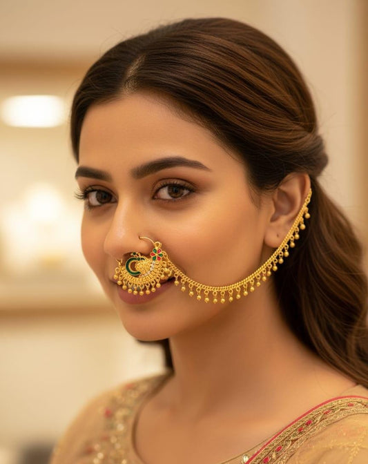 Elegant Gold-Plated Nath with Chain for Women