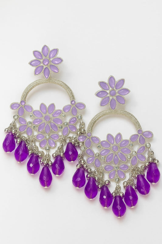 Lavender Blossom Kundan Chandbali Earrings