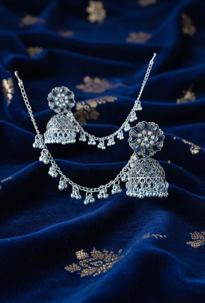 Regal Bahubali Silver Jhumka Earrings