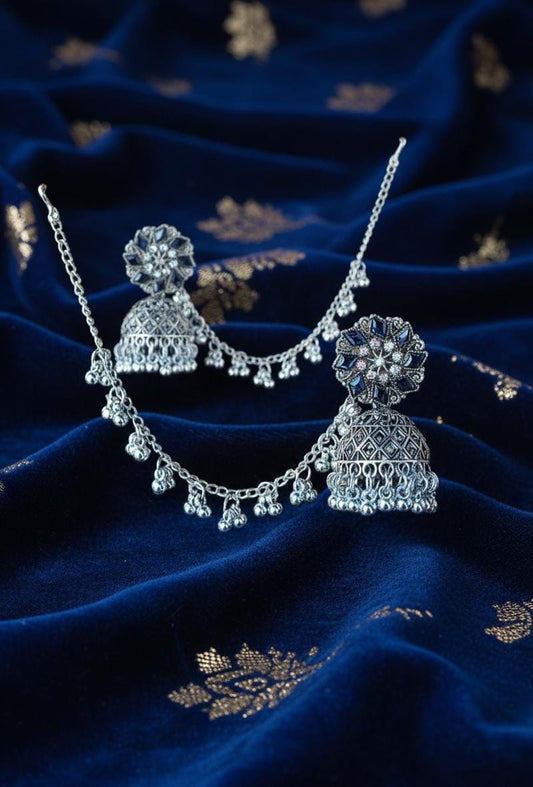 Regal Bahubali Silver Jhumka Earrings