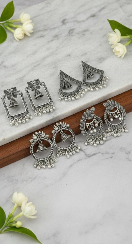 Traditional Ethnic Jhumka Earrings (Set of 4)