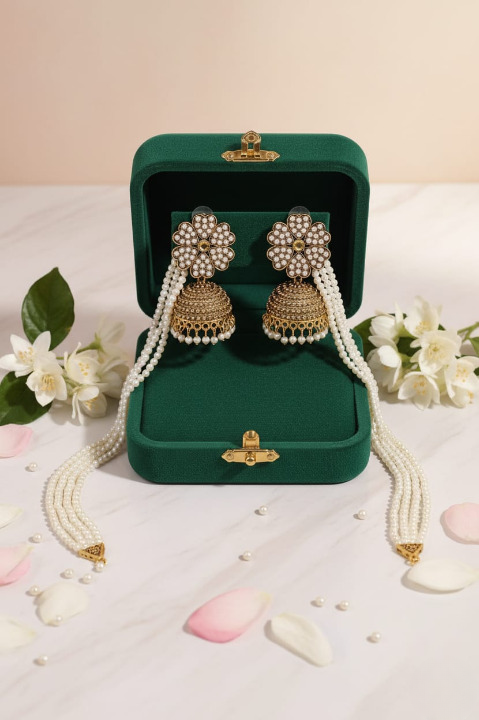 Pearl Chain Jhumka Set