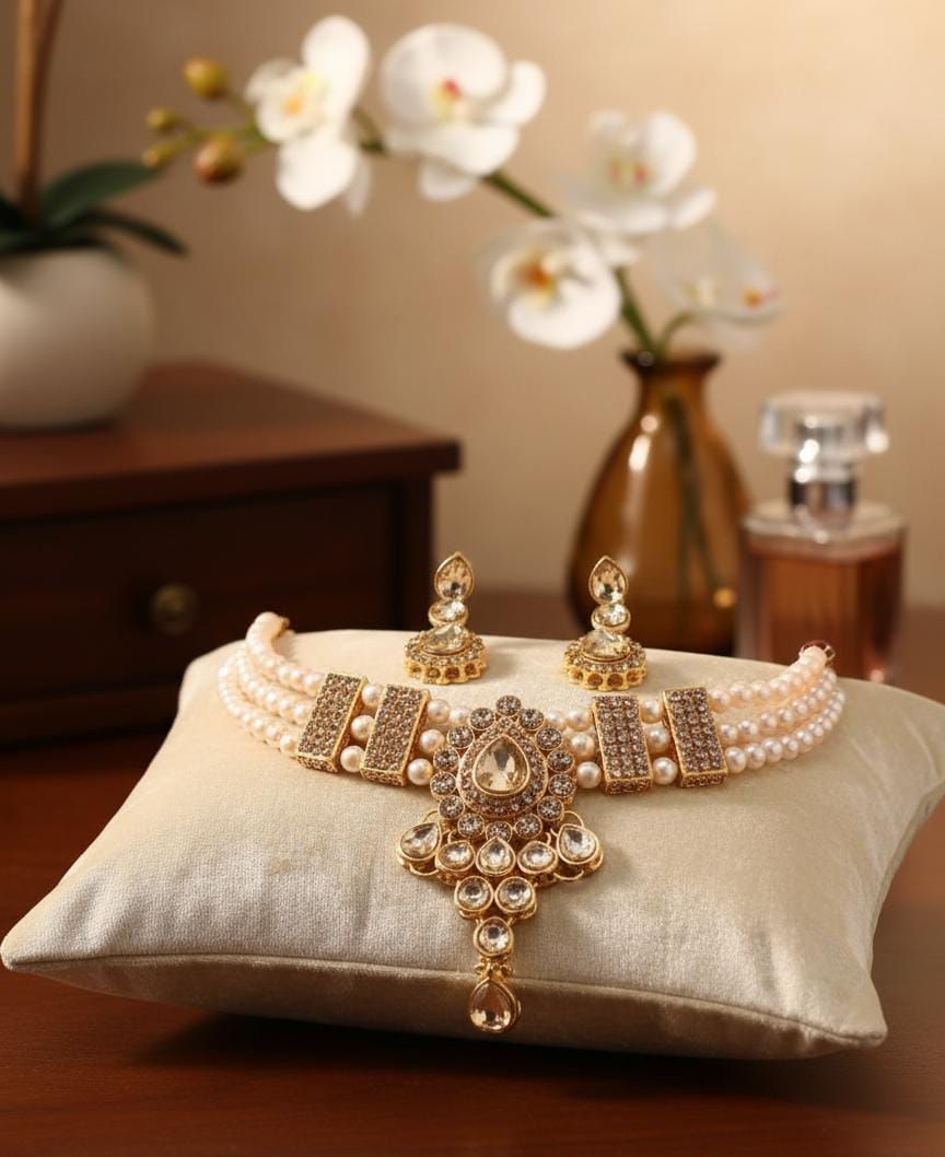 Traditional Stone and Pearl Choker Set
