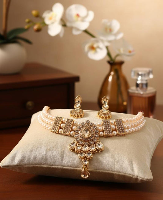 Traditional Stone and Pearl Choker Set