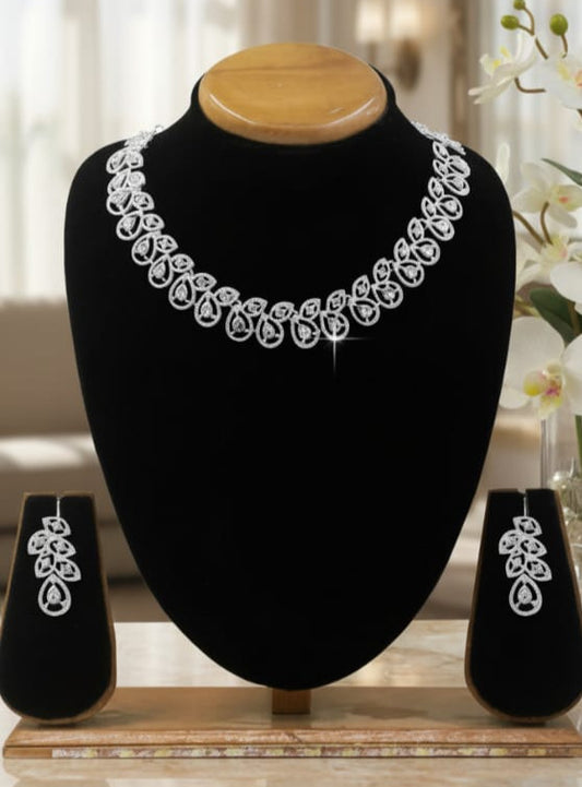 Rhodium-Plated Crystal Teardrop Necklace Set