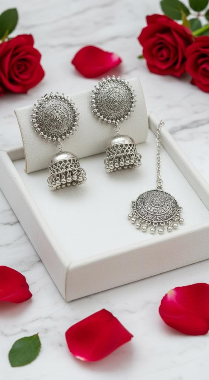 Boho Oxidised Maang Tikka & Earring Set