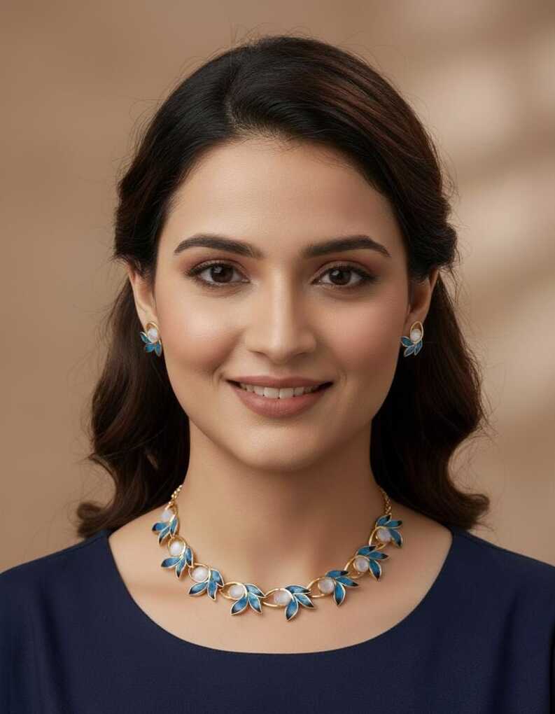 Liora Blue Enamel Gold Choker Set