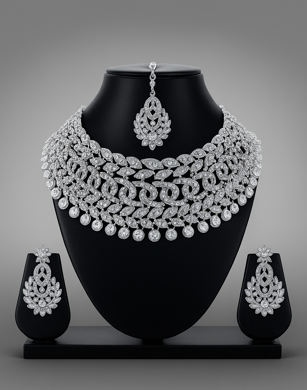 Royal Rhodium-Plated White Austrian Diamond Necklace Set