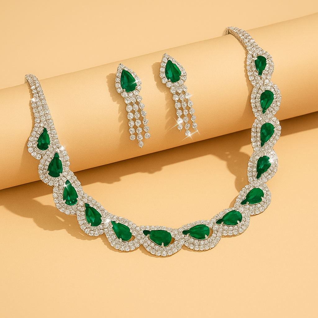 Royal Emerald Green Cubic Zirconia Jewellery Set