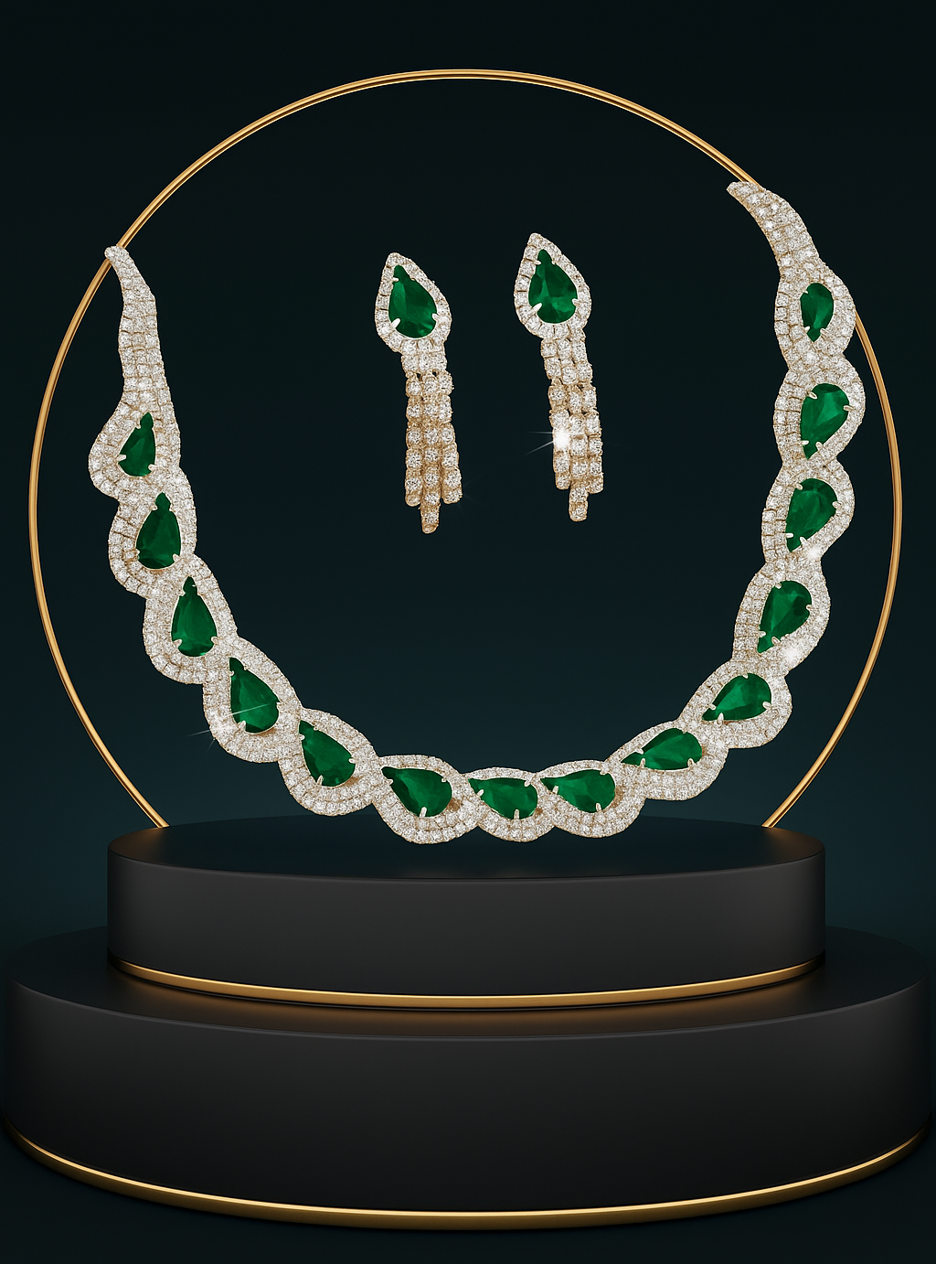 Royal Emerald Green Cubic Zirconia Jewellery Set