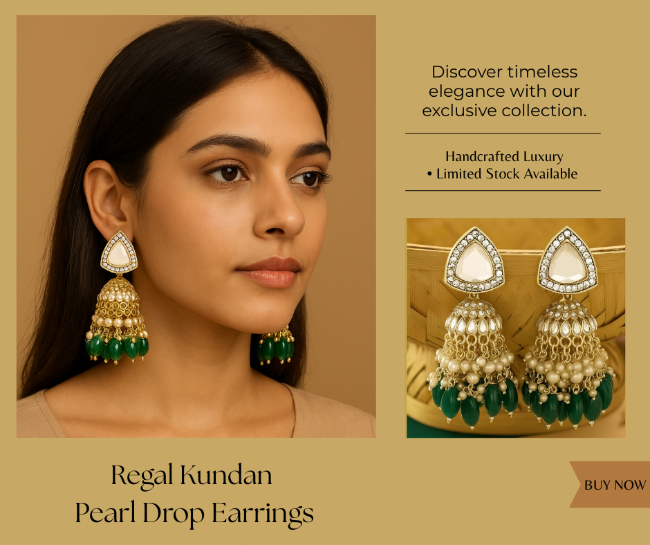 Regal Kundan Pearl Drop Earrings