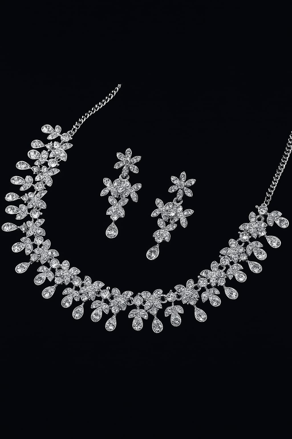 Silver Plated American Diamond Necklace Set