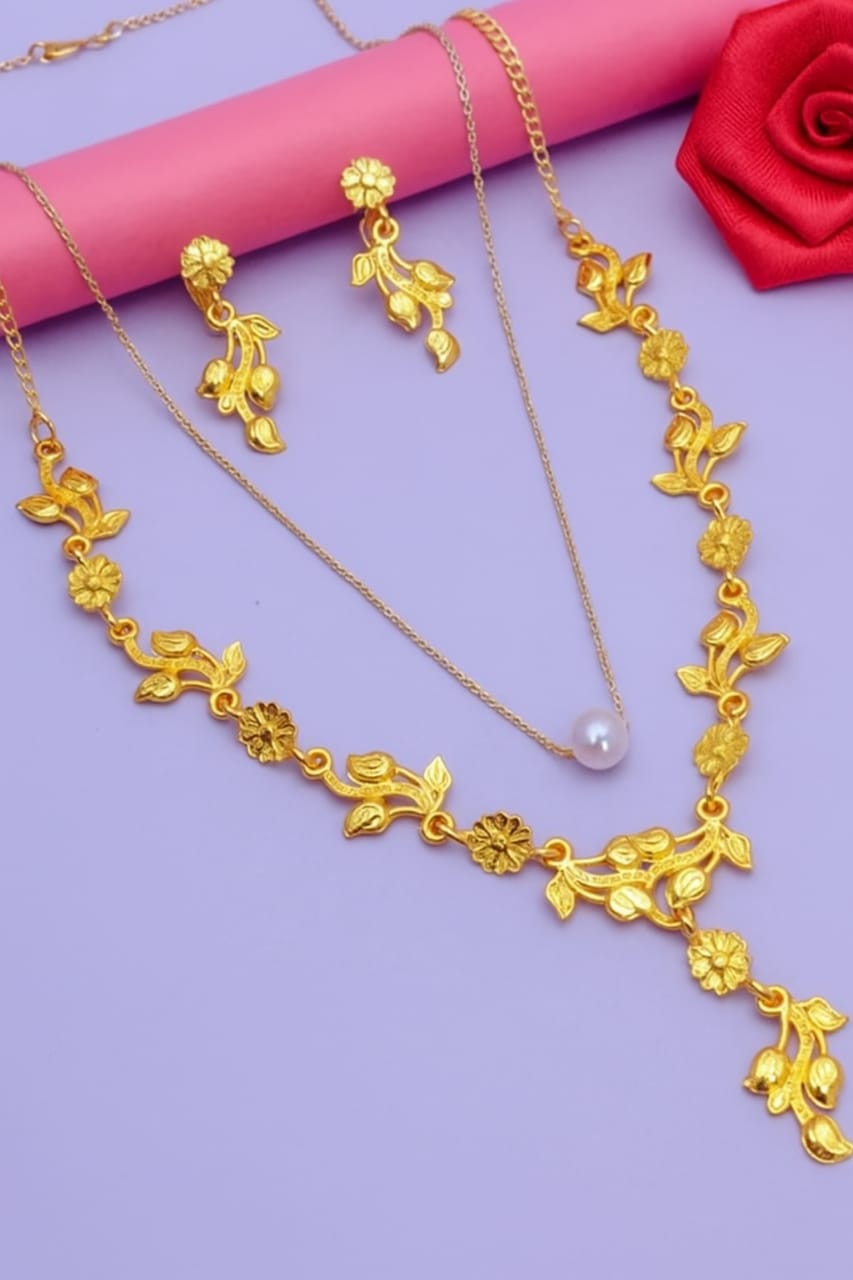 Elegant Gold Plated American Diamond Necklace & Earrings Combo Set