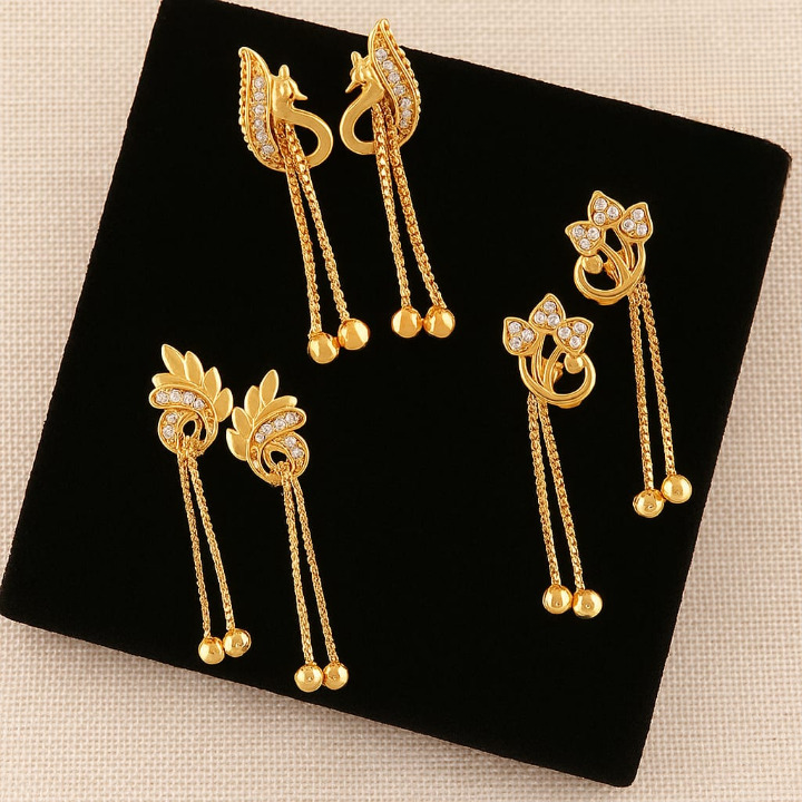 Radiant Charm Gold-Plated Drop Earrings (Set of 3)